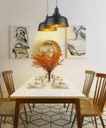 Dope Industrial Pendant Light With Plug In Cord Retro E26 Hanging Ceiling Lamp On Off Switch Oil Black Shade 14.43 Ft Cord Ideal For Kitchen Island Dining Room Foyer Bedroom Warehouse Bar Restaurant, illuminating a dining room table.