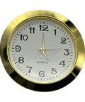 MINI Clock Insert Quartz Movement 55mm with gold tone bezel and stainless back, ideal for DIY crafts and clock restoration.
