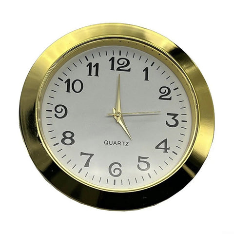 MINI Clock Insert Quartz Movement 55mm with gold tone bezel and stainless back, ideal for DIY crafts and clock restoration.