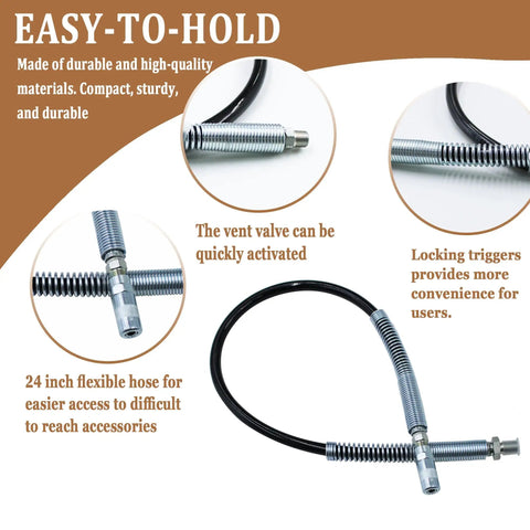 24 Inch Flexible Grease Hose Kit For 20V Max Cordless Grease Gun Direct Replacement One Eighth NPT Extension With Coupler