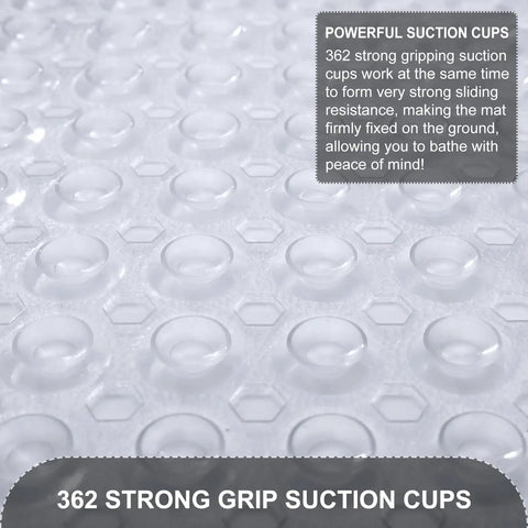 Extra Long Non Slip Bathtub Mat, 40 By 16 Inch Machine Washable Shower Mat With Quick Drain Holes And Grippy Suction Cups, close-up of suction cups.