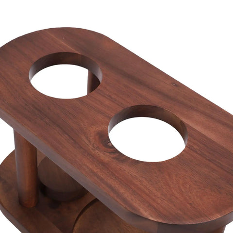 Premium Solid Wood Pour Over Coffee Dripper Stand With Elevated Brewing Platform showing smooth timber surface and round cutouts for drippers.