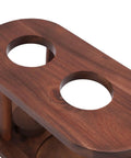 Premium Elevated Solid Wood Pour Over Coffee Station Featuring Compact Dual Dripper Stand top view showing two circular openings in solid wood.