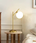 Mid Century Modern Table Lamp With Brass Metal Body And Milky White Glass Globe Shade 1 Light Bedside Lamp For Bedroom Living Room And Study Cozy Vibe