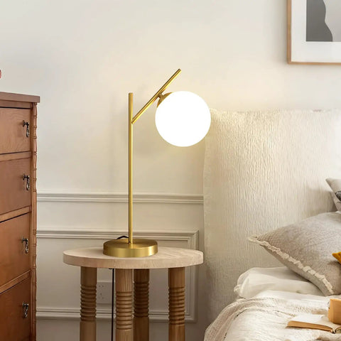 Mid Century Modern Table Lamp With Brass Metal Body And Milky White Glass Globe Shade 1 Light Bedside Lamp For Bedroom Living Room And Study Cozy Vibe