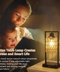 Farmhouse Rattan Table Lamps Set of 2 with Boho Vibe, touch control bedside lamp on table, mother and child in warm light