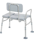 Back view of Padded Shower Seat Chair With Sturdy Aluminum A Frame Easy Transfer Bath Bench Cushioned Seat And Backrest.