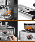 Semi Automatic Espresso Machine With Built In Grinder And Fast Milk Frother For Authentic Cappuccino Latte Coffee, control panel close-up.