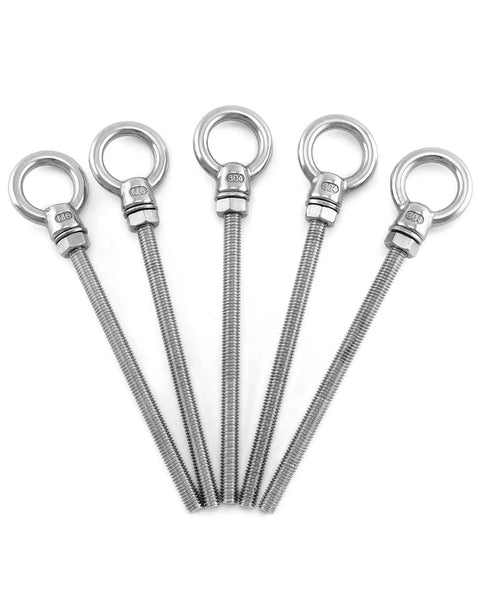 Five Pack One Quarter Inch By Four Inch Stainless Steel Marine Grade Shoulder Eyebolts For Ropes And Cables Outdoor DIY Beefy Heavy Duty