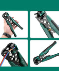 Heavy Duty Automatic Wire Stripper And Adjustable Crimping Tool for Precise Electrical Wiring held in hand, showcasing ergonomic comfort grip.
