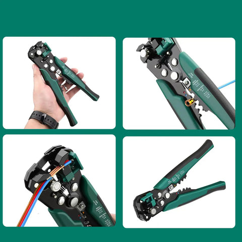 Heavy Duty Automatic Wire Stripper And Adjustable Crimping Tool for Precise Electrical Wiring held in hand, showcasing ergonomic comfort grip.