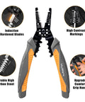 Front view of Do It All Automatic Self Adjusting Wire Stripper Cutter And Crimper For Electrical Wires From 8 AWG To 30 AWG 8 Inch Handy Multi Tool