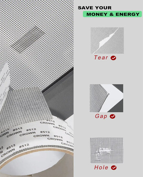 Window Screen Repair Tape 2x80 Inch Fiberglass Mesh Patch Kit For Tears And Holes In Window And Door Screens with adhesive.