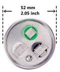 Top view of Dual Run Start Round Capacitor 35 10 uF With Six Percent Tolerance 370 440 VAC CBB65B showing terminals