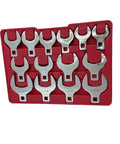 Fourteen Piece Half Inch Drive Jumbo Crowfoot Wrench Set With Chrome Vanadium Steel Construction And Rust Preventative Mirror Finish