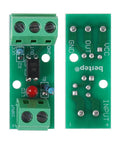 Top view of One Channel PC817 Optocoupler Isolation Module for PLC Drives and Motor Control showing terminals and chip layout.