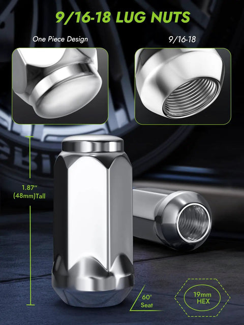 Chrome Closed End Lug Nuts Set 32 Pieces 9/16-18 Thread for Ram Trucks 1500 2500 3500 Replacement Wheel Nuts detail