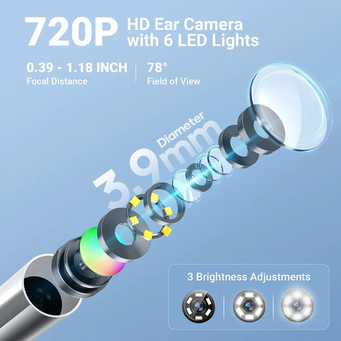 All In One Ear Scope Otoscope With Built In Light 1.45 Inch IPS Display 3.9mm Ear Camera No Phone Needed Standalone HD CMOS Sensor For Quick Home Ear Checks, 720P lens detail