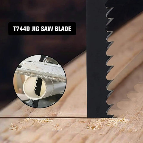 Five Piece T Handle Carbon Steel Jigsaw Blades 180mm Replacement Saw Set for cutting dense wood and plywood, showcasing teeth design.
