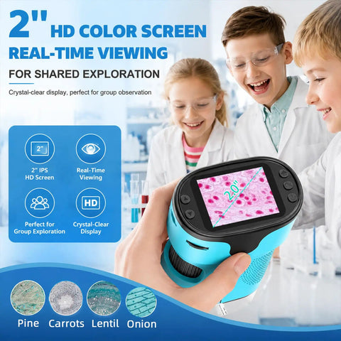 1000X Kids Digital Handheld Microscope With Built-In 4K Screen No Phone Needed Easy Portable Lab For Insects Leaves Coins And More Educational STEM Toy Gift For Ages 4 5 6 7 8 9 10 11 12, 2-inch screen