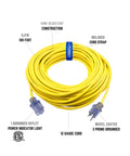 Heavy Duty Outdoor Extension Cord 100 Ft Green With Lighted Connector 12/3 SJTW Weatherproof Water Resistant Flame Retardant