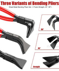 Three Piece Sheet Metal Bending Pliers Set With Straight 45 Degree And 90 Degree Jaws showcased in the image