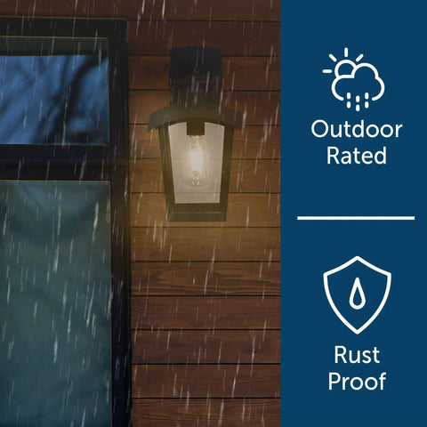 Go-To Outdoor Wall Lantern 1 Light With Seeded Glass And Built In GFCI Outlet Black Finish Classic Yet Modern Exterior Lighting