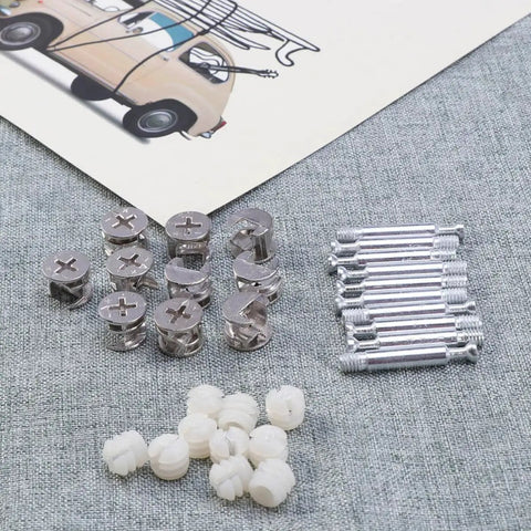 24 Piece Cam Lock Fittings Set for Furniture Connectors with Heavy Duty Bolts and Dowels, Rust Resistant Iron and Nylon Build