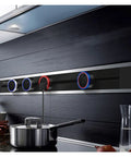 Sleek Concealed Power Track Socket Offering Four Dedicated Plug Outlets For Lowkey Kitchen Counter Organization And Modern Home Electrical Flexing Heavy Duty Sandblasted Aluminum Finish mounted on dark wood, highlighting four plugs.