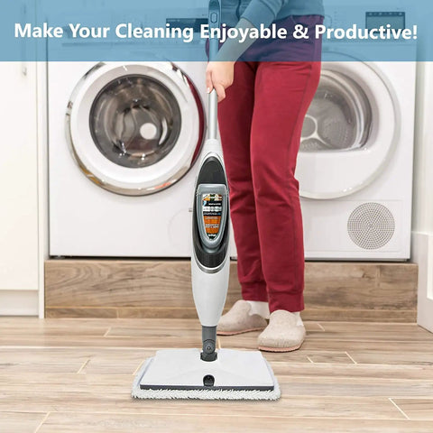 Person using Six Pack Steam Mop Replacement Pads For Shark One Piece Velcro System Microfiber Cleaning Pads 12.8 By 7 Inches Compatible With S1000 S3101 S3250 S3251 And Spray Pro Mops For Grime Busting Floors on tile floor