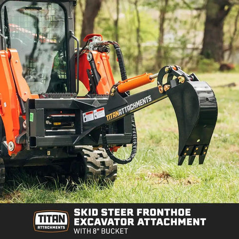 Pro Grade Front Hoe Excavator Attachment For Skid Steer With 8 Inch Bucket And 6 Foot Reach, 3000 PSI Hydraulic Cylinder