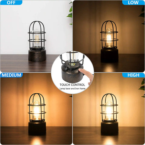 3 Way Dimmable Touch Table Lamp For Small Spaces Industrial Bedside Lamp With Steampunk Antique Vibe Nightstand Desk Lamp For Bedroom And Living Room Bulb Included Easy Tap Controls showing different brightness levels