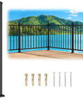 2x2x39 Inch Modular Aluminum Deck Post Weather Ready Built Tough With 6063 Aluminum And AAMA 2604 Textured Black Finish Universal Porch Post for 36 Inch Stair Railing Kit Decks Porches And Balconies Post Only, shown with hardware against scenic backdrop.