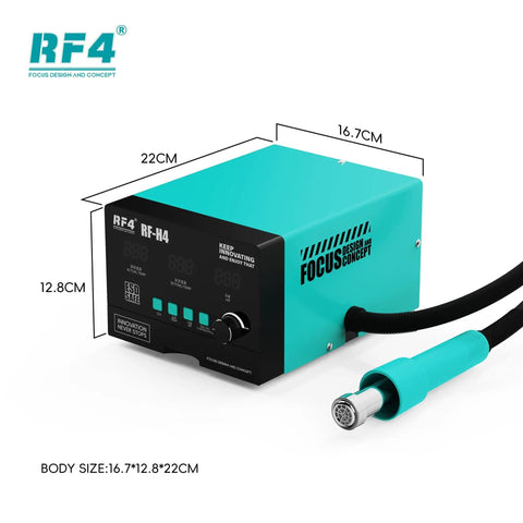 Soldering Station With Digital LCD Display For Mobile Phone Motherboard PCB BGA showing dimensions and turquoise body
