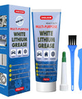 White Lithium Grease Multi Purpose Waterproof Lubricant For Hinges Bearings Gears Track Rails Go To Choice For Marine Auto Industrial And Household Use 3oz 85g shown with box and applicator tools