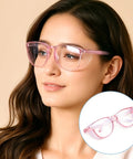 Woman wearing 12 Pack Pro Grade Anti Fog Safety Glasses With Side Shields For Lab Work And Nursing Clear Protective Eye Goggles