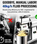 Heavy-Duty Commercial Cheese Grater And Shredder Machine With Nut Grinder Function on countertop, shredding cheese, safety cover visible.