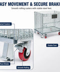 Hella Tough Collapsible Wire Storage Basket With Easy Roll Wheels features smooth rolling casters and stable steel feet for easy maneuverability.