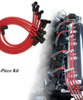 9-piece 10.5mm High Performance Spark Plug Wire Set for HEI Chevy Big Block SBC BBC Electronic Ignition, shown coiled and installed.