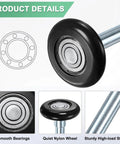 Two Pack Nylon Garage Door Rollers 1.8 Inch Squeak Free Quiet Wheels With 108mm Stem High Load 6200zz Sealed Bearings
