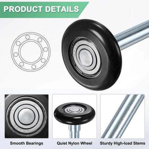 Two Pack Nylon Garage Door Rollers 1.8 Inch Squeak Free Quiet Wheels With 108mm Stem High Load 6200zz Sealed Bearings