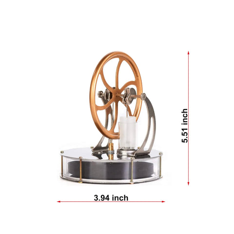 Low Temperature Stirling Engine Model Kit For Hands On Mechanical Skills And STEM Education Educational Toy Demonstrator Showcasing Heat To Power With Glass Cylinder side view