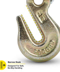 Close-up of Rugged Heavy Duty One Quarter Inch Clevis Grab Hook For Grade 70 Chain 3600 Lbs WLL, 14400 Lbs Breaking, forged steel