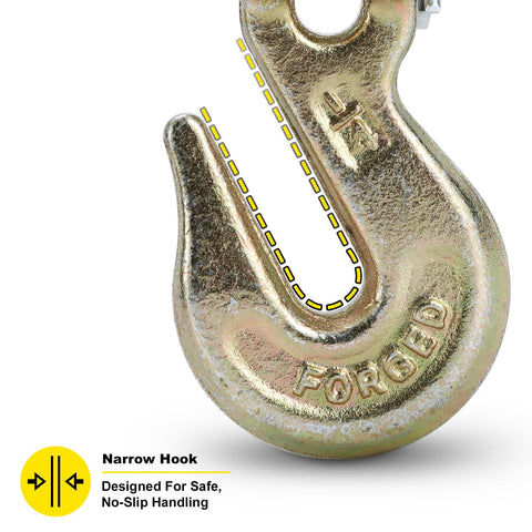 Close-up of Rugged Heavy Duty One Quarter Inch Clevis Grab Hook For Grade 70 Chain 3600 Lbs WLL, 14400 Lbs Breaking, forged steel