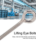 Heavy Duty Stainless Steel Lifting Eye Bolts 304 Grade M6x73 10 Pack Lift Eye Hooks For Machinery Outdoor And Damp Environments Smooth Finish Durable Eye Nut Screws For Safe Hoisting, stainless steel eye bolt on industrial background