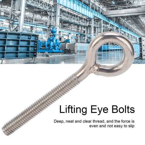 Heavy Duty Stainless Steel Lifting Eye Bolts 304 Grade M6x73 10 Pack Lift Eye Hooks For Machinery Outdoor And Damp Environments Smooth Finish Durable Eye Nut Screws For Safe Hoisting, stainless steel eye bolt on industrial background