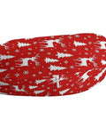 U Shaped Neck Pillow For Travel And Office Use Napping, Reusable Lightweight Multi Functional Pillow For Airplanes, Trains And Cars, Polyester Soft Comfort, Red Reindeer Christmas Theme shown with zipper detail on red reindeer cover.