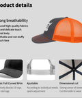 Cool Hats Unisex Breathable Trucker Cap With Adjustable Buckle, lightweight orange cap side profile with mesh and brim.