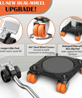 Awesome Heavy Duty Furniture Movers Dolly Set With Auxiliary Lifter Crowbar Base And Anti-Slip Pads Supports Up To 2200 Lbs XL showing dual-wheel casters and enlarged non-slip pad.