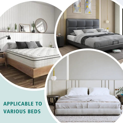 High Density Foam Bed Support Pad Slays Sagging Mattresses With No Sweat Setup And Reinforced Flat Top That Saves You Serious Cash While Boosting Sleep Comfort And Extending Lifespan For Standard Twin Sizes in a bedroom setup with various bed styles.